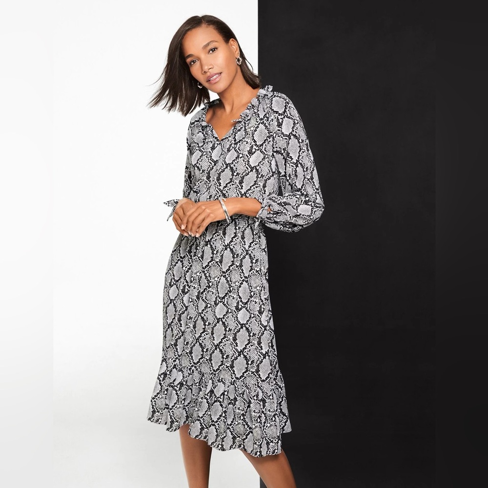 Talbots TIE SLEEVE FIT & FLARE Midi DRESS - SNAKESKIN PRINT Size 3X